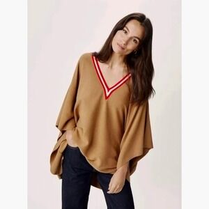 MERSEA Anywhere V Neck Poncho Birch Brown Red Stripe Mer Sea One Size OS